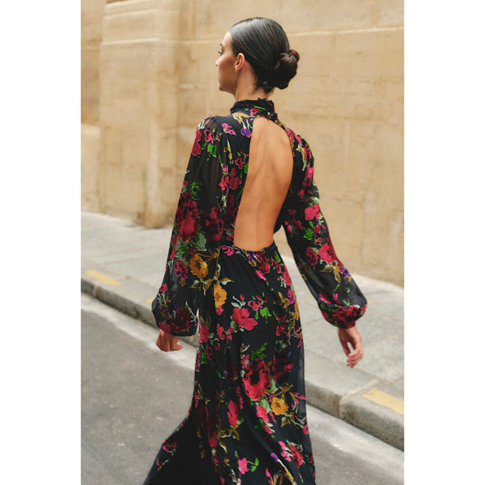 Lulus Graceful Arrival Black Floral Burnout Backless Maxi Dress - Size S